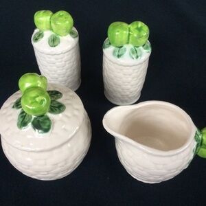 Vintage Enesco Sugar Bowl, Creamer, and Salt and Pepper shakers
